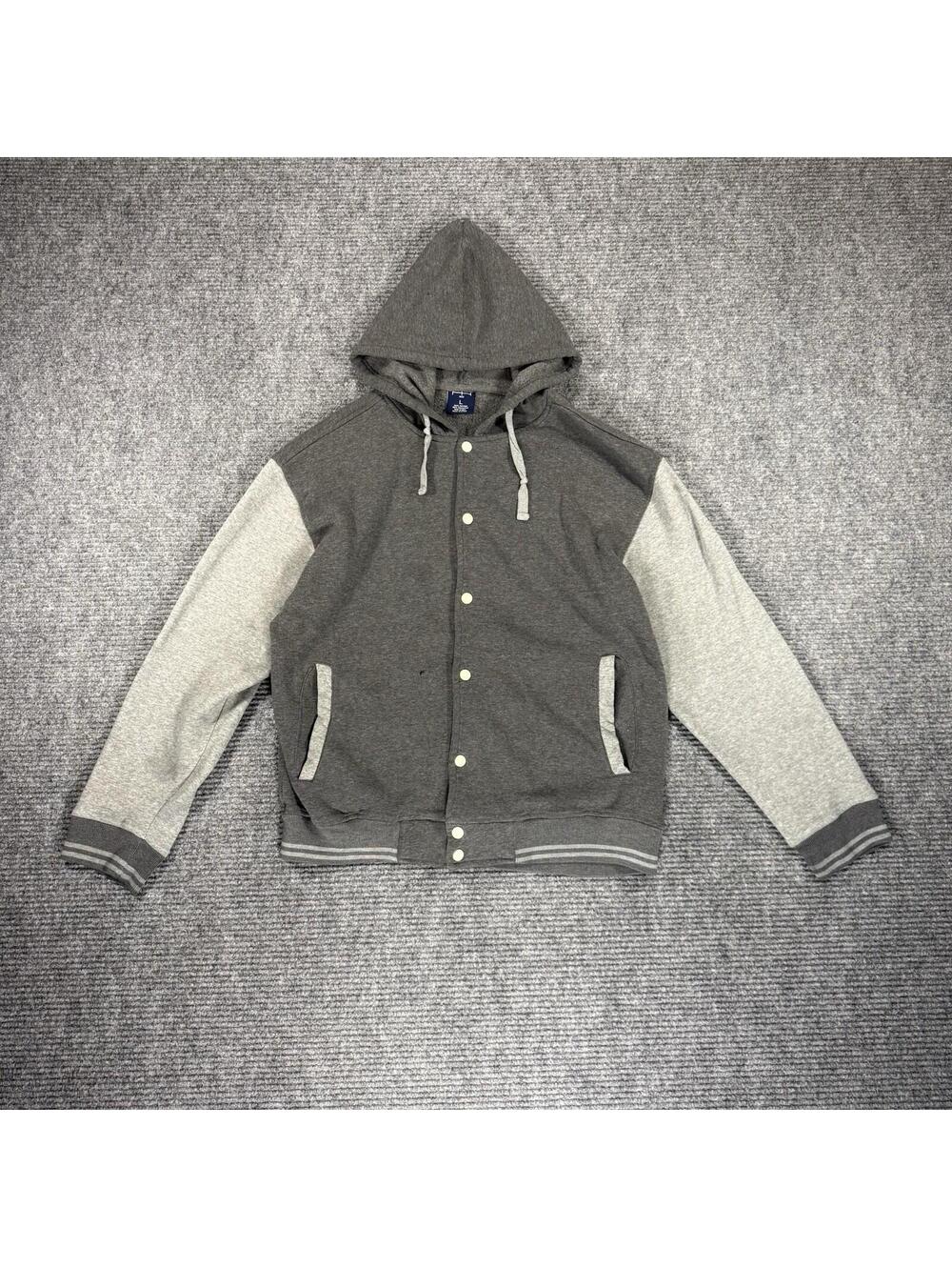 Gray Varsity Bomber Jacket with Hoodie ROK Fashion Streetwear Size L Small Holes
